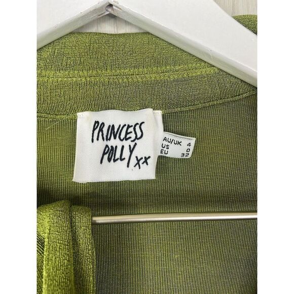 Princess Polly Party Time Slinky Mini Wrap Dress Size 0 Green - Picture 3 of 10